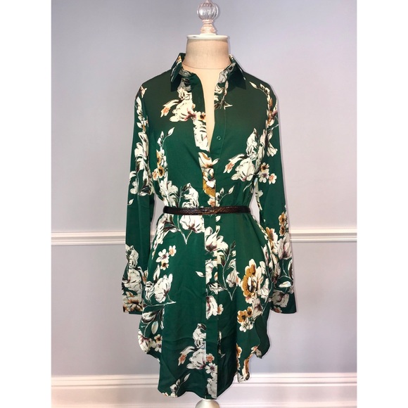 white floral shirt dress